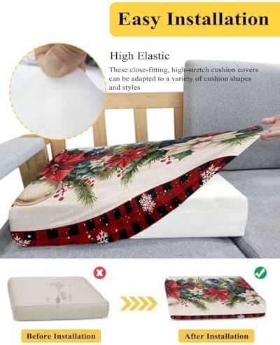 Christmas Sofa Cushion Covers Red Plaid Stretchable Sectional Couch Covers
