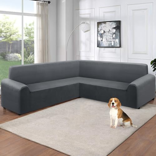 Arfntevss Velvet L Shape Sectional Slipcover Set
