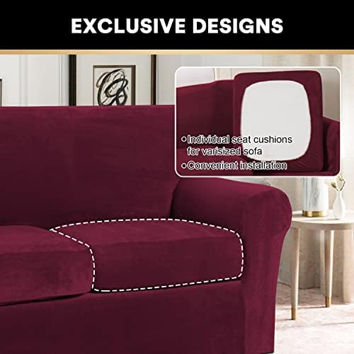 PrinceDeco Velvet Plush Sofa Slipcover 3 Piece Set