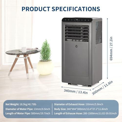Vossfamul 8000 BTU Portable Air Conditioner with Remote and LED Control