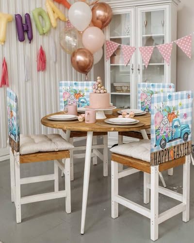 4 Pack Blue Truck Plaid Chair Covers for Dining Room 1