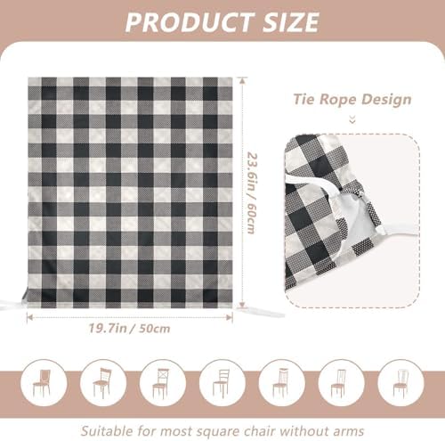 2 Pcs Chair Back Covers White Black Plaid Dining Slipcovers