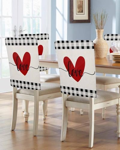 Valentines Day Chair Covers 4 Pack Red Heart Love Decor
