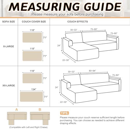 Arfntevss L-Shaped Sectional Couch Covers 2-Piece Khaki X-Large