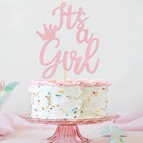 1 PCS Its a Girl Glitter Crown Cake Topper Light Pink