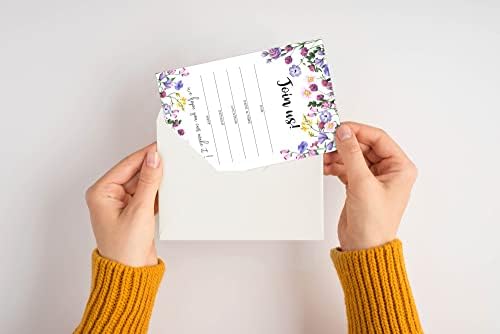 Purple Wildflowers Invitations with Envelopes - 25 Set for All Occasions