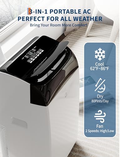 GarveeLife 12000 BTU Portable AC Unit with Drainage and Quiet Cooling