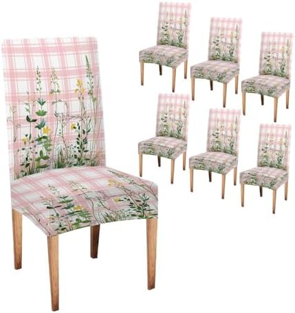 EMMTEEY Dining Chair Slipcovers Set of 6 Pink Spandex 1
