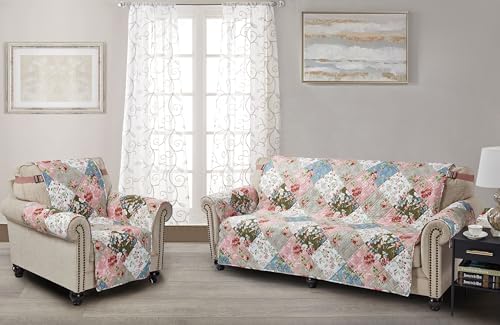 Brilliant Sunshine Quilted Sofa Slipcover with Peach Olive Flowers Design