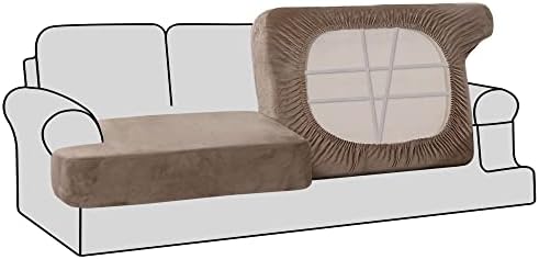 HVERSAILTEX Stretch Velvet 2 Piece T Cushion Sofa Slipcovers - Taupe 1