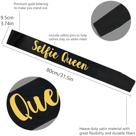 12 Pack Bachelorette Sashes with Gold Pins Black and White