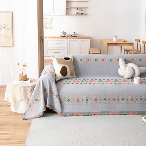 Thick Chenille Boho Sofa Slipcover with Tassels for 3-4 Cushion Couch