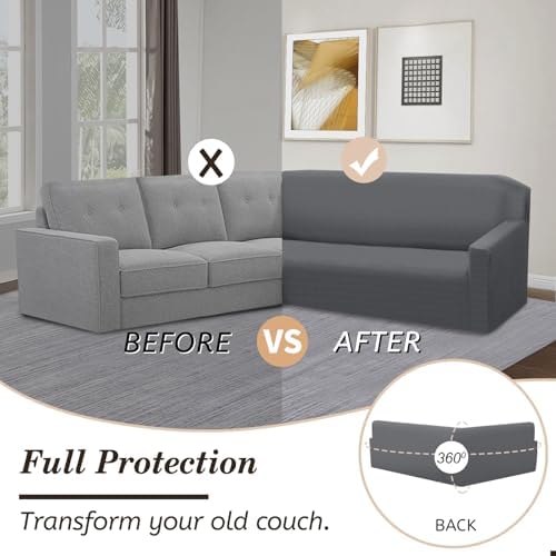 Arfntevss Corner Sectional Couch Cover Deep Grey Magic Stretch