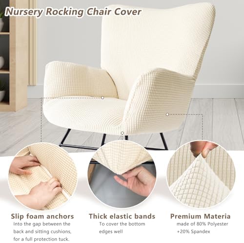 Nursery Rocking Chair Cover with Non-Slip Elastic Beige