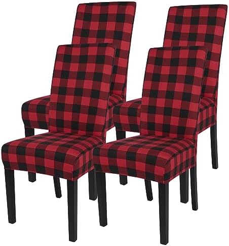 SearchI Christmas Chair Covers Set of 4 Black Red Plaid 1