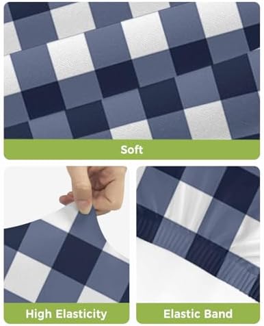 Modern Blue Plaid Bar Stool Cover Set of 4