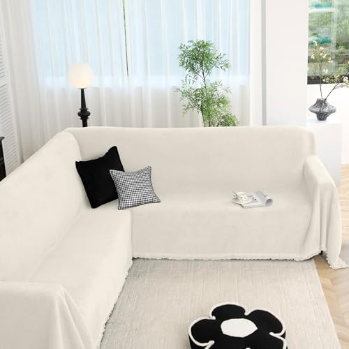 Arfntevss L Shape Sectional Couch Cover with Tassel