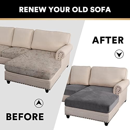 PrinceDeco Velvet Sectional Couch Covers 4 Piece Set Grey