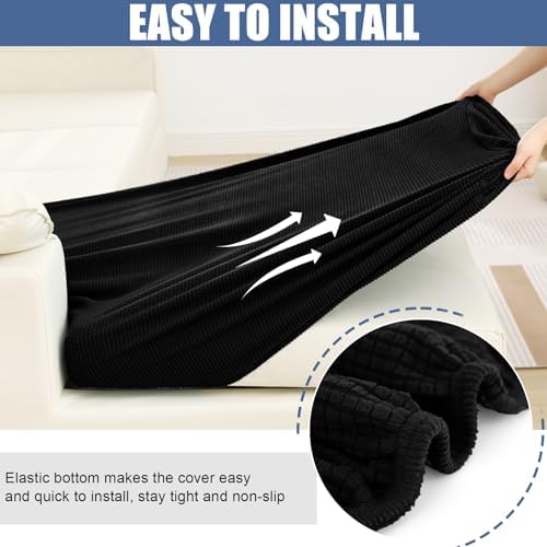 Smiry Waterproof Couch Cushion Covers Stretch Jacquard L Shape Sectional Sofa Cover Black