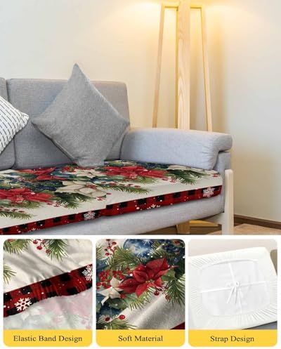 Christmas Sofa Cushion Covers Red Plaid Stretchable Sectional Couch Covers