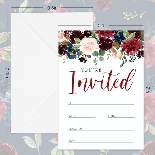 Whaline 25 Piece Watercolor Flower Invitation Set