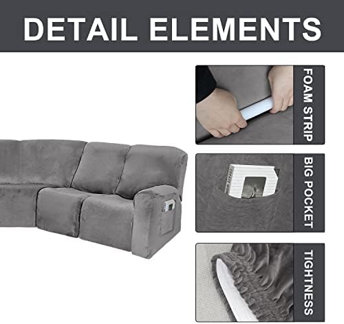 7 Piece Velvet Sectional Sofa Covers for Reclining L Shape Sofa