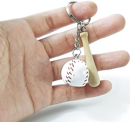 15PCS Mini Baseball Keychain with Wooden Bat