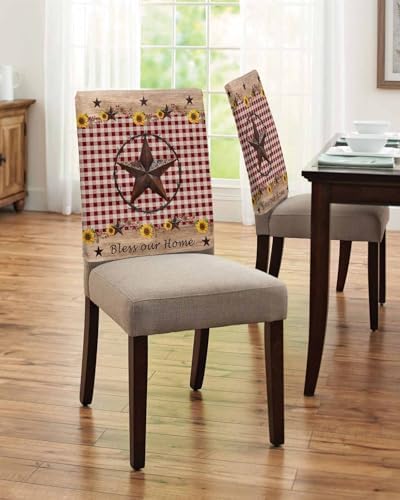 Dining Chair Cover Set of 4 Farmhouse Retro Country Star Pattern