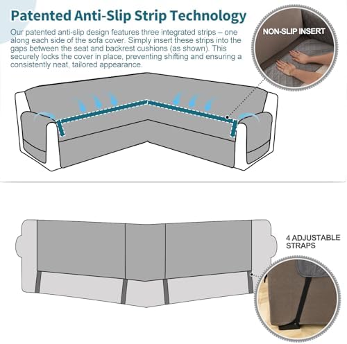 ALIECOM Waterproof L Shape Sofa Slipcover with Pockets