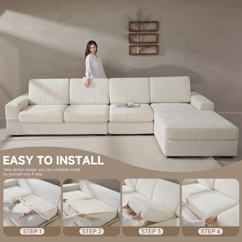 Qianmew Sofa Cushion Cover with Elastic Band Ivory 1 Seat Cover S