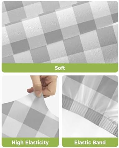 Grey Plaid Bar Stool Covers Set of 4