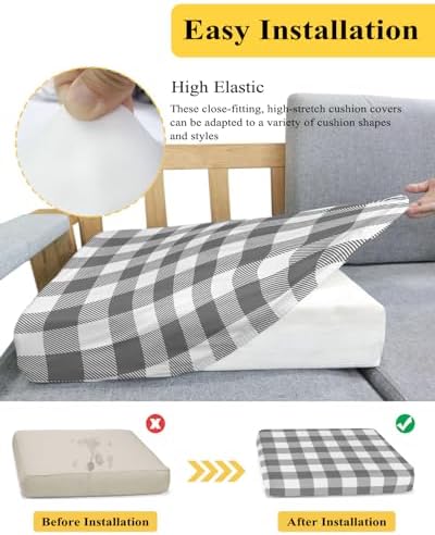 Gray Buffalo Check Plaid Sofa Cushion Covers 3 Pieces
