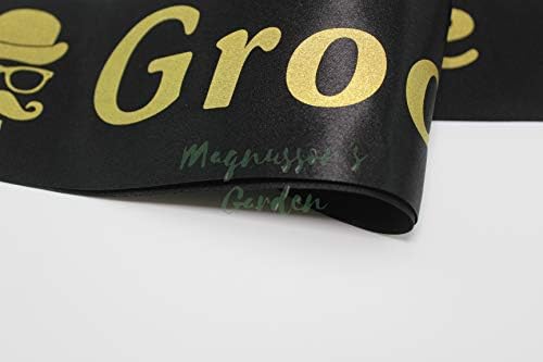 Magnussons Garden Groom Sash - Black and Gold Satin