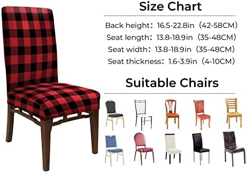 Whaline 6Pcs Red Black Plaid Chair Covers for Dining Chairs