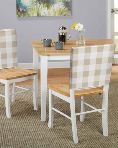 Beige Plaid Chair Covers Set of 4 for Dining Room