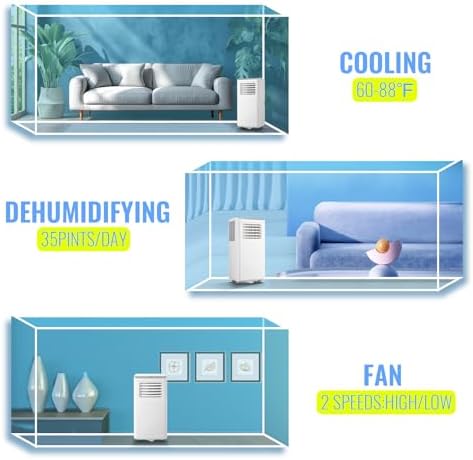 TACOOL 8000 BTU Portable Air Conditioner with Dehumidifier and Fan White