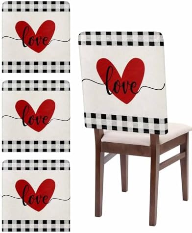 Valentines Day Chair Covers 4 Pack Red Heart Love Decor