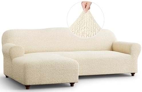 PAULATO Sectional Couch Cover - L-Shape Slipcover - Washable - Cream