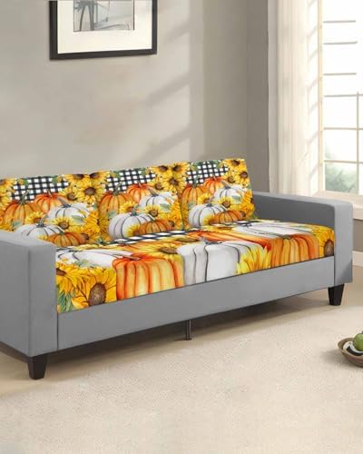 Fall Sunflower Pumpkin Sofa Cushion Covers Washable Removable Stretchable
