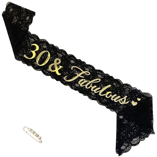 30 Fabulous Lace Sash Black for 30th Birthday