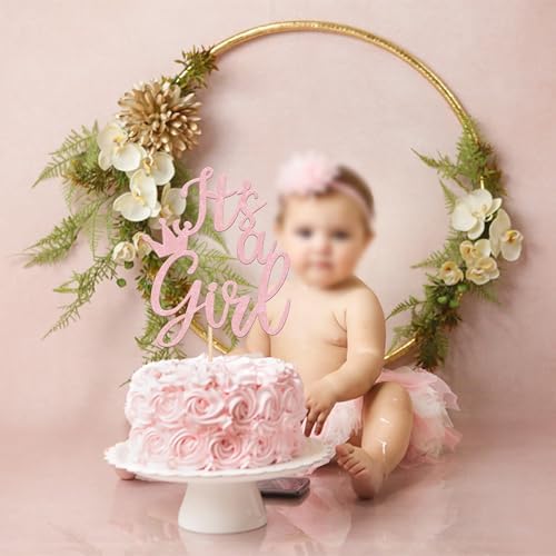 1 PCS Its a Girl Glitter Crown Cake Topper Light Pink
