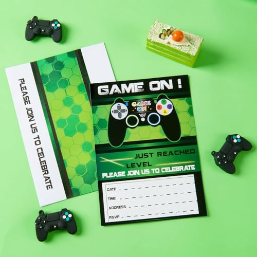 WERNNSAI 20 Set Video Game Birthday Invites with Green Envelopes