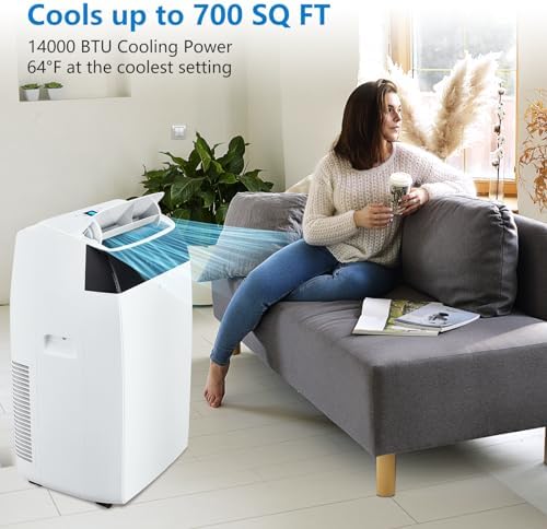 KOKEBREN 14000 BTU Portable Air Conditioner with Remote Control and 24H Timer
