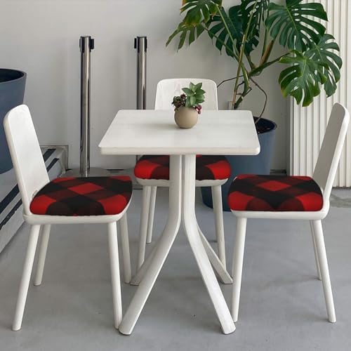 Two Piece Square Stool Covers with Elastic Bands Plaid Red and Black