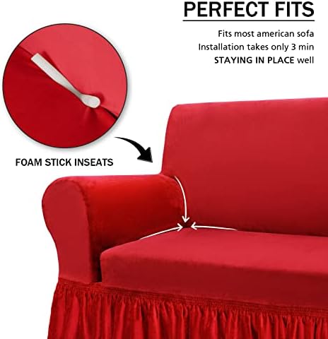 NICEEC Red Loveseat Cover with Skirt and Elastic