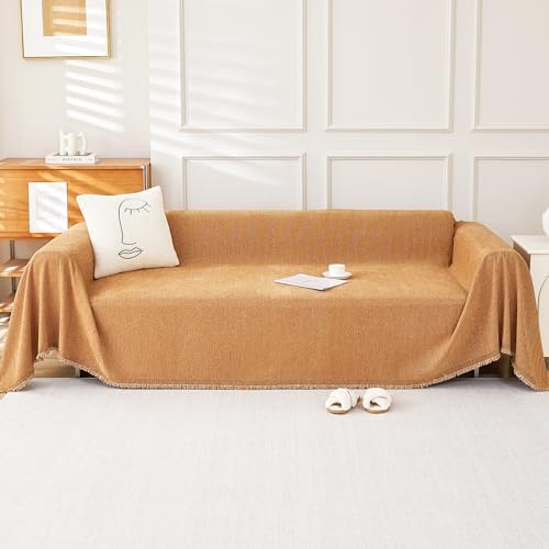 Foreate Chenille Sofa Cover 71 x 134 Caramel Herringbone
