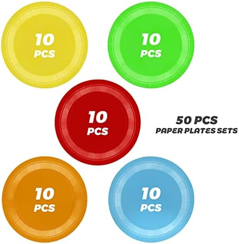 50 PCS 9 Inch Colorful Disposable Paper Plates