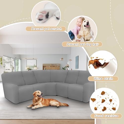 ALIECOM Waterproof Recliner Sofa Covers for L Shaped Sectional Couch 5 Seat