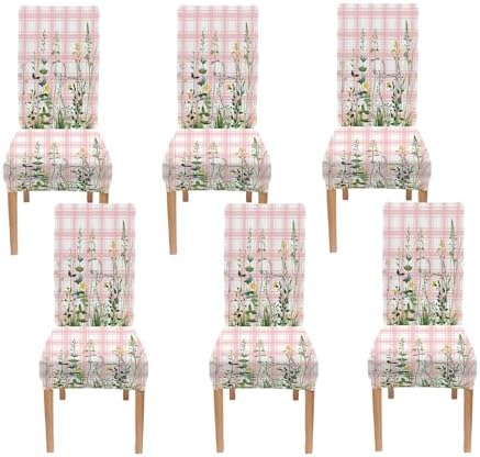 EMMTEEY Dining Chair Slipcovers Set of 6 Pink Spandex 1