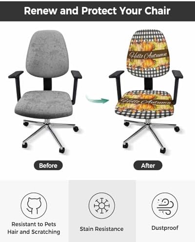 Habtucy Fall Yellow Orange Pumpkins Office Chair Cover 2 Piece